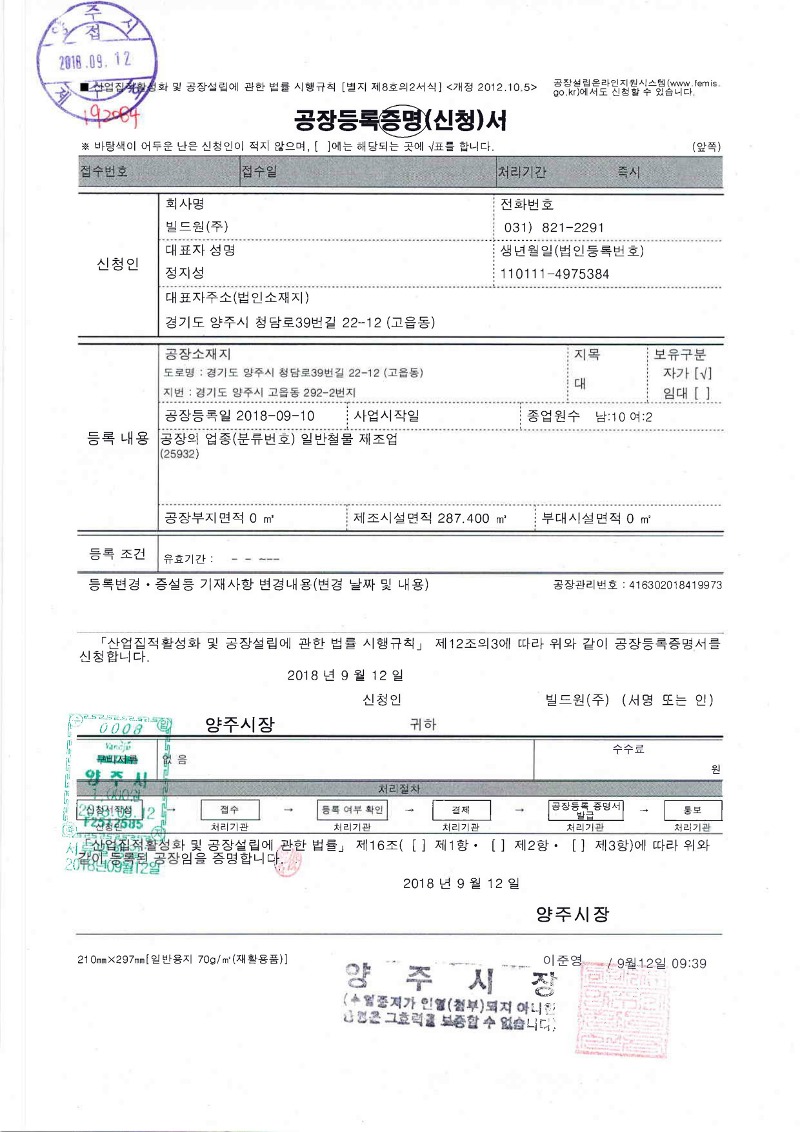 Factory Registration Certificate